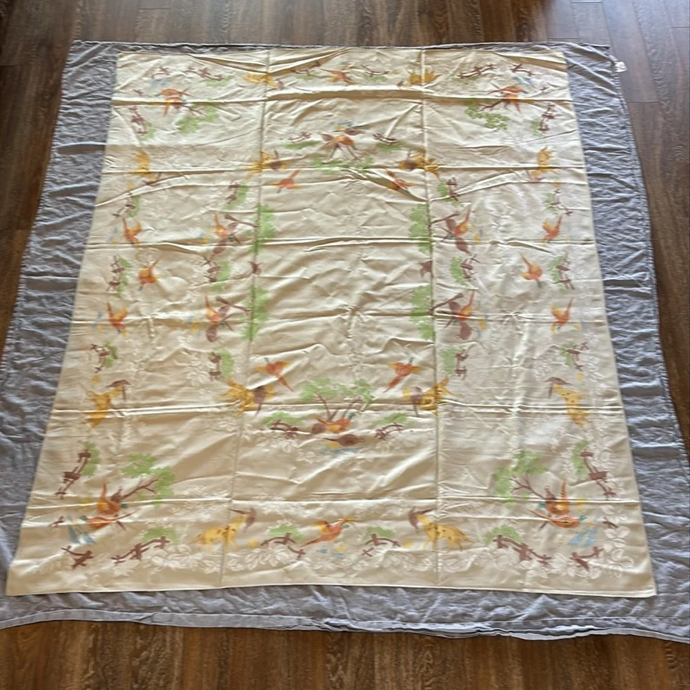Vintage Old Bleach Linen Company Double Damask Tablecloth Pheasant Hunting